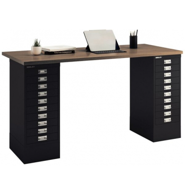 Schreibtischkombination Home Office, 65cm (H), 160x80cm (BxT), rechteckig, wei&szlig; / schwarz
