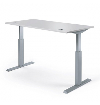 Schreibtisch MULTI M, elektrisch h&ouml;henverstellbar, rechteckig, lichtgrau / silber