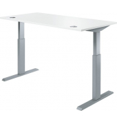 Schreibtisch MULTI M, elektrisch h&ouml;henverstellbar, rechteckig, wei&szlig; / silber