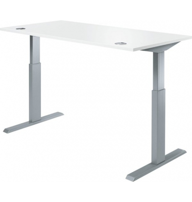 Schreibtisch MULTI M, elektrisch h&ouml;henverstellbar, rechteckig, wei&szlig; / silber