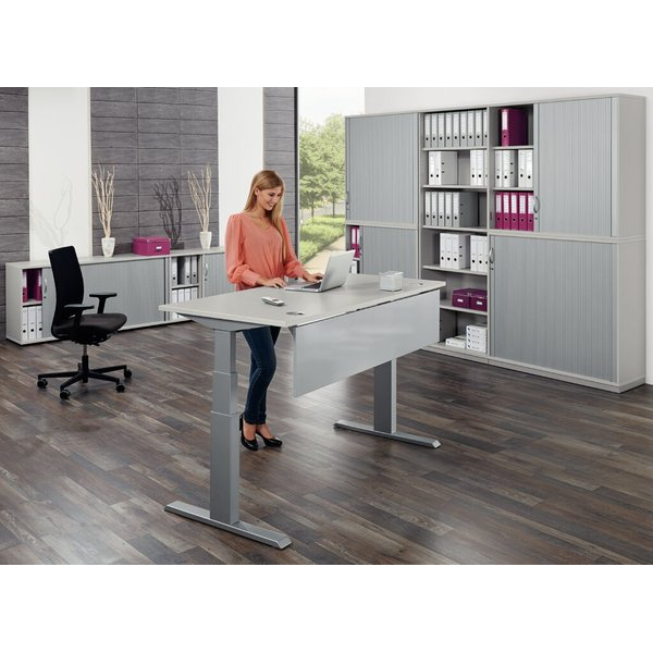 4255704320480 - Schreibtisch Comfort MULTI M pro elektrisch höhenverstellbar 64-130cm (H) 160x80cm (BxT) rechteckig lichtgrau   weiß 425570