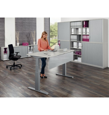 Schreibtisch Comfort MULTI M pro, elektrisch h&ouml;henverstellbar, 64-130cm (H), 160x80cm (BxT), rechteckig, ahorn / wei&szlig;