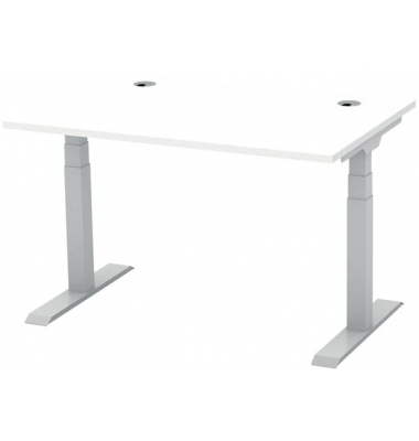 Schreibtisch FLEX MODUL, elektrisch h&ouml;henverstellbar, 60-125,5cm (H), 120x80cm (BxT), rechteckig, wei&szlig; / silber