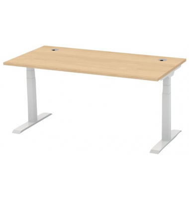 Schreibtisch FLEX MODUL, elektrisch h&ouml;henverstellbar, 60-125,5cm (H), 160x80cm (BxT), rechteckig, buche / silber