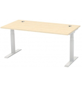 Schreibtisch FLEX MODUL, elektrisch h&ouml;henverstellbar, 60-125,5cm (H), 160x80cm (BxT), rechteckig, ahorn / silber