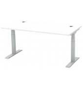 Schreibtisch FLEX MODUL, elektrisch h&ouml;henverstellbar, 60-125,5cm (H), 160x80cm (BxT), rechteckig, wei&szlig; / silber