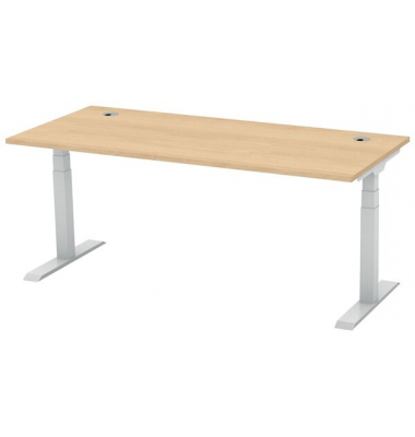 Schreibtisch FLEX MODUL, elektrisch h&ouml;henverstellbar, 60-125,5cm (H), 180x80cm (BxT), rechteckig, buche / silber