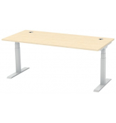 Schreibtisch FLEX MODUL, elektrisch h&ouml;henverstellbar, 60-125,5cm (H), 180x80cm (BxT), rechteckig, ahorn / silber