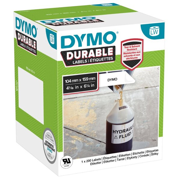 3026981122873 - DYMO Original LabelWriter Hochleistungs-Etiketten | 104 mm x 159 mm | weißes Kunststoff-Etikett | Rolle mit 200 Etiketten | für LabelWriter-Beschriftungsgerät