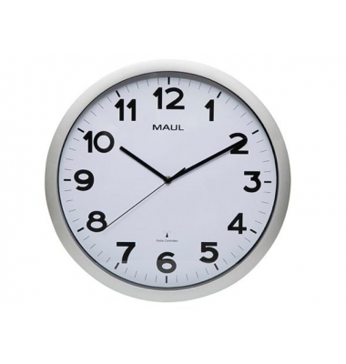 Uhr MAULstep 40RC Funkuhr silber Wanduhr Kunststoff Rahmen Ø 40cm