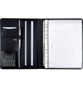 Ringbuchmappe Cremona II, A4, schwarz Nappaleder, Taschenrechner