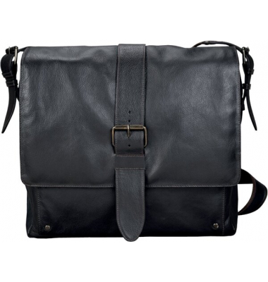 Umhängetasche Neo, Leder, dunkelbraun pflanzlich gegerbt, Laptopfach