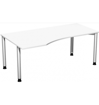 Schreibtisch Flex, manuell h&ouml;henverstellbar, 68-80cm (H), 180x80/100cm (BxT), Freiform, wei&szlig; / silber