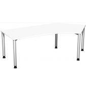 Schreibtisch Flex, manuell h&ouml;henverstellbar, 68-80cm (H), 216,6x80cm (BxT), Freiform, wei&szlig; / silber
