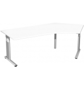 Schreibtisch Flex, manuell h&ouml;henverstellbar, 68-82cm (H), 216,6x80/113,1cm (BxT), Freiform, wei&szlig; / silber