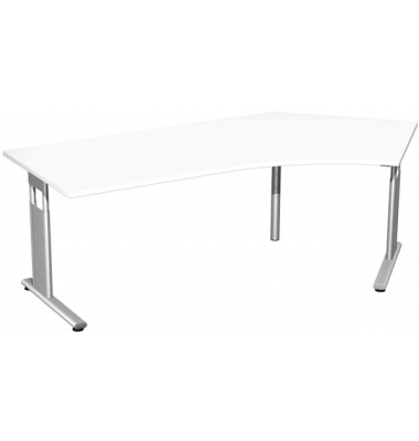 Schreibtisch Flex, manuell h&ouml;henverstellbar, 68-82cm (H), 216,6x80/113,1cm (BxT), Freiform, wei&szlig; / silber