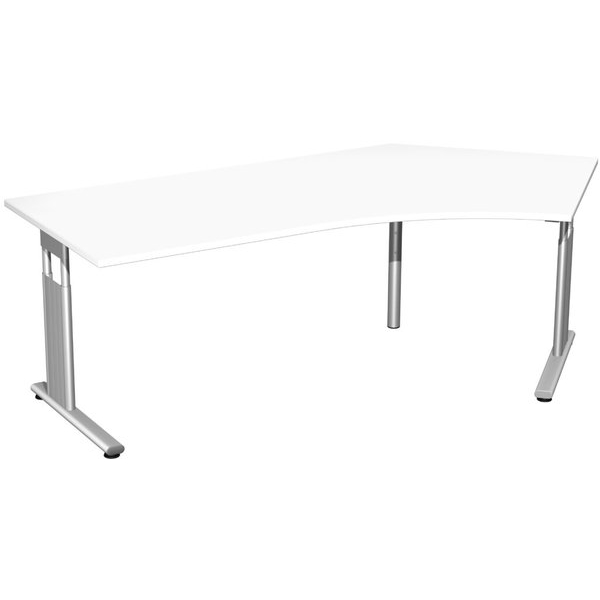4038933501185 - Schreibtisch Flex manuell höhenverstellbar 68-82cm (H) 2166x80 1131cm (BxT) Freiform weiß   silber 4038933501185 Geramöbe