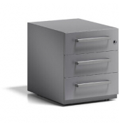 Rollcontainer Note, m. Griff, 3 Schubladen, Schl&uuml;sselschloss, silber