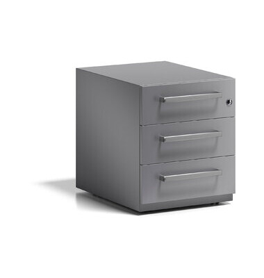 Rollcontainer Note, m. Griff, 3 Schubladen, Schl&uuml;sselschloss, silber