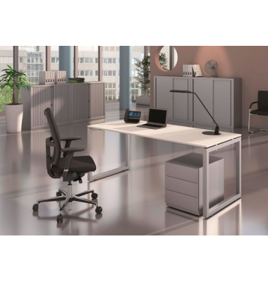 Schreibtisch Cito, höhenverstellbar, 65-85cm (H), 220x80cm (BxT), rechteckig, buche / silber