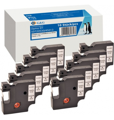 Schriftband 19332, 12mm x 7m, Schwarz/Wei&szlig;, 