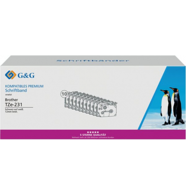 Schriftband, Vorteilspack 12 mm x 8 m, kompatibel mit Brother TZe-231,