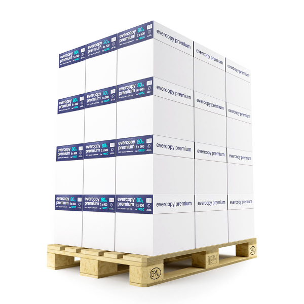 4255704306255 - Recyclingpapier evercopy premium 8034317A80S A4 80g weiß ISO 100er Weiße  1 Palette  4255704306255 100000 Blatt