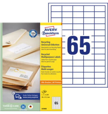Etiketten Recycling LR3666, weiß 38x21,2mm, rechteckig, 