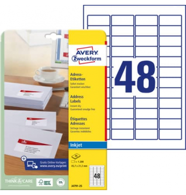 J4791-25 Adress Etiketten 45,7 x 21,2 mm weiß
