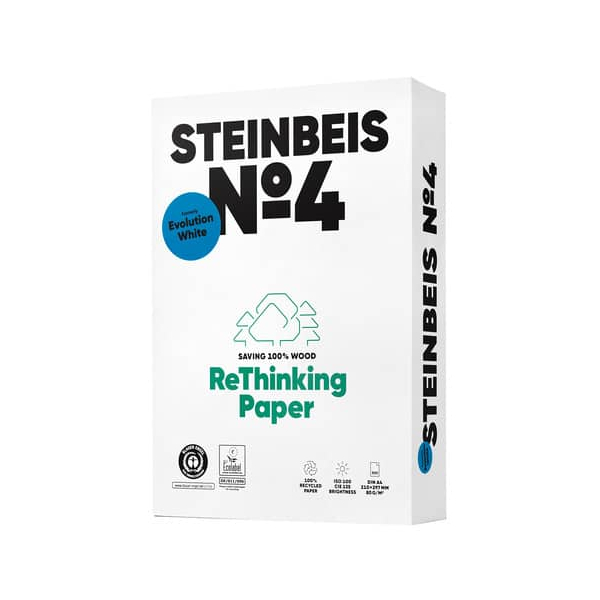 Steinbeis Recyclingpapier No. 4 (ehem.: Evolution White) K1706666080A A4 80g weiß 100er Weiße  4260074842470 Steinbeis 500 Blatt