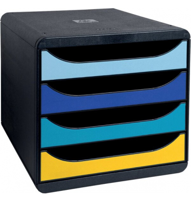 Schubladenbox Bee Blue, 4 Fächer, mehrfarbig, für A4+, offene Schubladen
