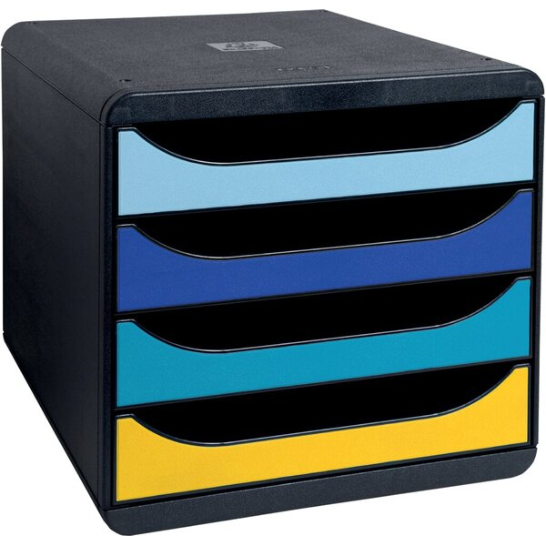 9002490310424 - Schubladenbox BEE BLUE Big Box für Format A4+ 4 mehrfarbige & halboffene Schubladen mit Auszugstopp & Griffmulde PS schwarz 9002490310424 - Schubladenbox BEE BLUE Big Box für Format A4+ 4 mehrfarbige & halboffene Schubladen mit Auszugstopp & Griffmulde PS schwarz