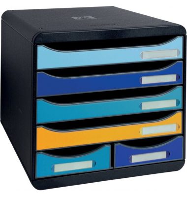 Schubladenbox Bee Blue, 6 Fächer, mehrfarbig, für A4+, offene Schubladen
