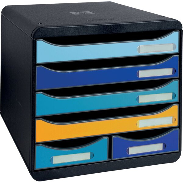 9002494312424 - Schubladenbox BEE BLUE Big Box Maxi 4 Schübe für Format A4 A4+ & 2 längliche Schübe Auszugstopp & Griffmulde Recycling-Kunststoff schwarz