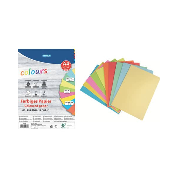 4044186408256 - Kopierpapier Toppoint Colours 40825 farbig sortiert A4 75   80g 10x 25 Blatt 4044186408256 250 Blatt