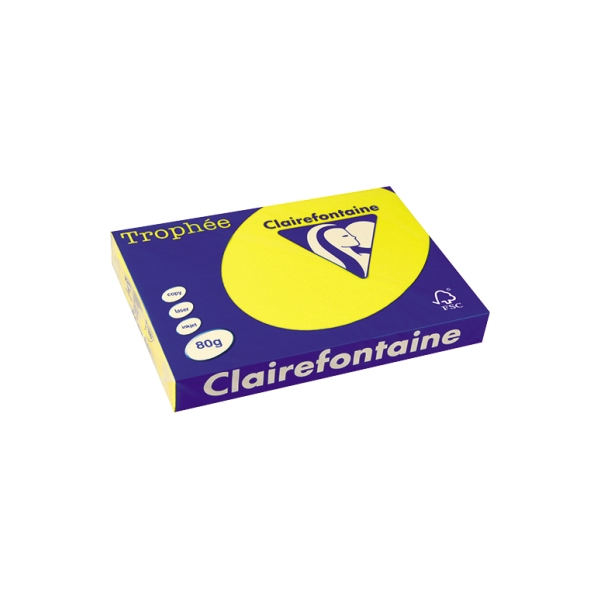Clairefontaine 1887C - Ries Druckerpapier / Kopierpapier Trophee, intensive Farben, DIN A3, 80g, 500 Blatt, Sonnengelb, 1 Ries