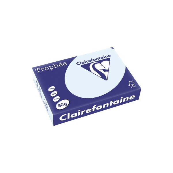 Clairefontaine 1971C - Ries Druckerpapier / Kopierpapier Trophee, Pastell Farben, DIN A4, 80g, 500 Blatt, Blau, 1 Ries
