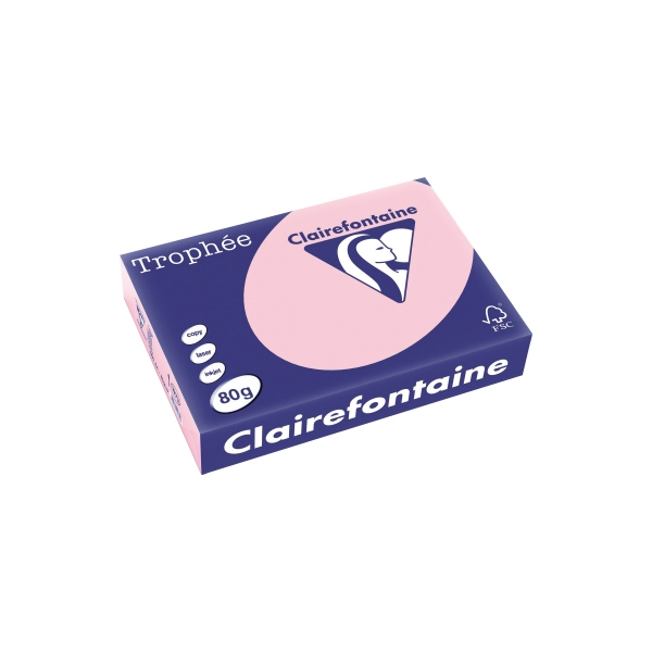 Clairefontaine 1973C - Ries Druckerpapier / Kopierpapier Trophee, Pastell Farben, DIN A4, 80g, 500 Blatt, Rosa, 1 Ries