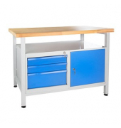 Werkbank lichtgrau, blau 3 Schubladen 120,0 x 60,0 x 84,0 cm