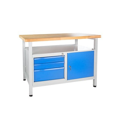 Werkbank lichtgrau, blau 3 Schubladen 120,0 x 60,0 x 84,0 cm