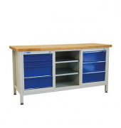 Werkbank lichtgrau, RAL 5012 7 Schubladen 170,0 x 60,0 x 84,0 cm