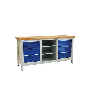 Werkbank lichtgrau, RAL 5012 7 Schubladen 170,0 x 60,0 x 84,0 cm