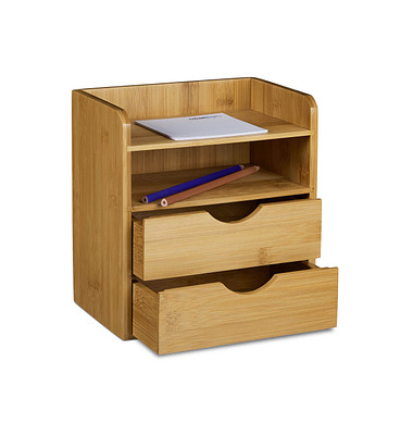 Schreibtisch-Organizer braun Bambus 2 Schubladen, 2 Ablagen Fächer 20,0 x 13,0 x 21,0 cm