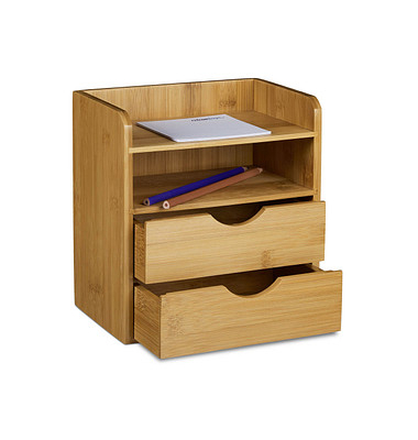 Schreibtisch-Organizer braun Bambus 2 Schubladen, 2 Ablagen Fächer 20,0 x 13,0 x 21,0 cm