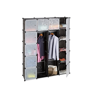 Kleiderschrank schwarz, transparent 14 Fachböden 145,0 x 36,5 x 180,0 cm