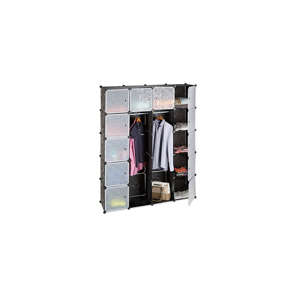 4052025956189 - Relaxdays - Kleiderschrank Stecksystem mit 2 Kleiderstangen Garderobe mit 14 Fächer Kunststoff Regalsystem schwarz 4052025956189 - Relaxdays - Kleiderschrank Stecksystem mit 2 Kleiderstangen Garderobe mit 14 Fächer Kunststoff Regalsystem schwarz