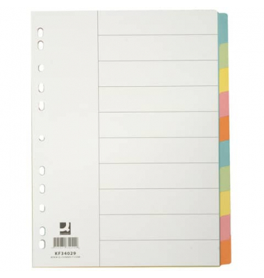 Kartonregister KF34029, 10-teilig blanko, A4, 175 g/m&sup2;, farbige Taben, 10-teilig