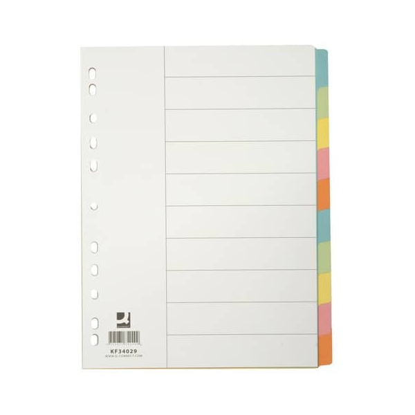 Q-connect Kartonregister KF34029, 10-teilig blanko, A4, 175 g/m², farbige Taben, 10-teilig 5705831340299 Q-connect
