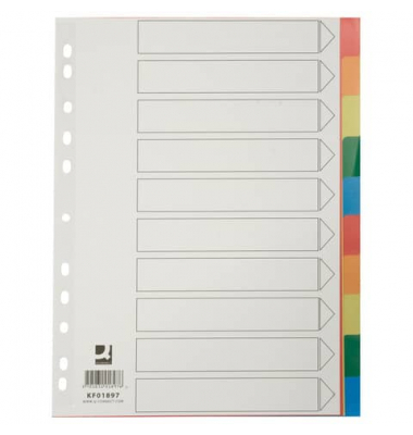 Kunststoffregister KF01897, 10-teilig blanko, A4, 125µm, farbige Taben, 10-teilig