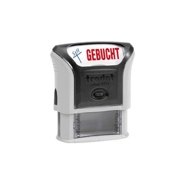 0092399432296 - Stempel Printy Motiv Text GEBUCHT Abdruck blau rot 46x17mm 0092399432296 4912OFF2